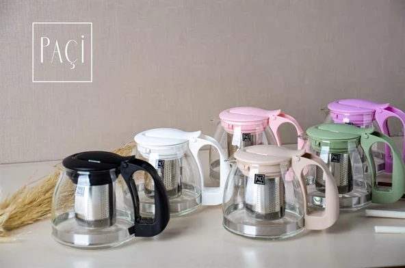 Nishev Renkli Süzgeçli Cam Demlik 700 ML - Pembe - 2