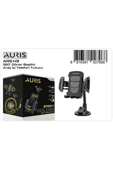 Auris Auirs ARS-H3 360 Derece Döner Başlıklı Araç İçi Telefon Tutucu