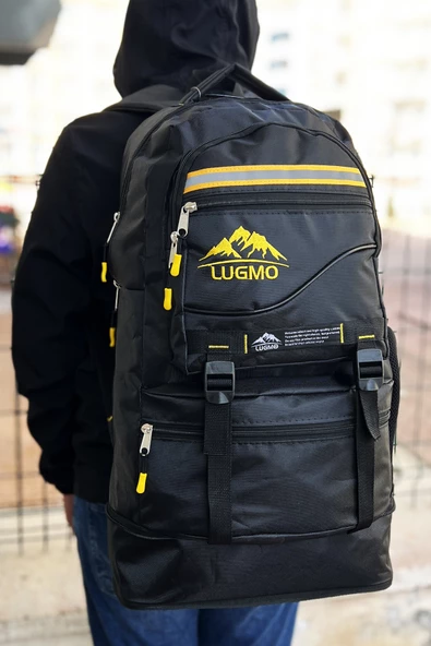 Lugmo Dağcı Sırt Çantası Deprem Çantası Körüklü Reflektörlü 65 Litre Siyah - Resim 6