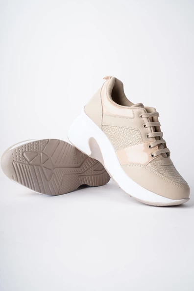 Muggo MARLON Garantili Kadın Ortopedik Yüksek Taban Günlük Bağcıklı Simli Sneaker Spor Ayakkabı - 7