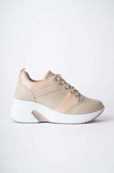 Muggo MARLON Garantili Kadın Ortopedik Yüksek Taban Günlük Bağcıklı Simli Sneaker Spor Ayakkabı - 8