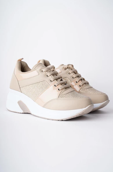 Muggo MARLON Garantili Kadın Ortopedik Yüksek Taban Günlük Bağcıklı Simli Sneaker Spor Ayakkabı - 6