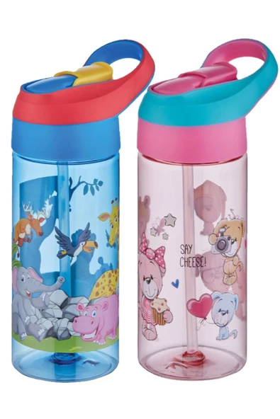 Vagonlife FiftyFifty 2 li Set 500ml Tritan Kalın Pipetli  Çocuk Okul Su Matarası