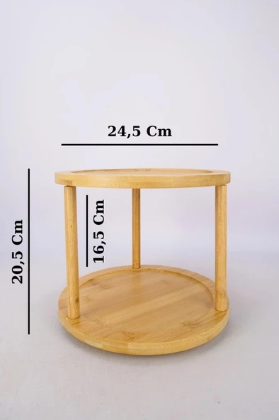 Digithome Bambu 2 Katlı 360° Döner Standlı Servis ve Sunum Tepsisi Kahverengi – A/10 C1-1-289 - 5