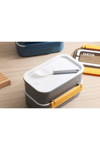 Vagonlife Bento Lunch Box Ofis-Okul İçin Yeni Nesil Sefer Tası Çift Kat 4 bölme Paslanmaz Çelik F494 - 3