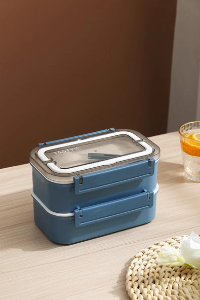 Vagonlife Bento Lunch Box Ofis-Okul İçin Yeni Nesil Sefer Tası Çift Kat 4 bölme Paslanmaz Çelik F494 - 9