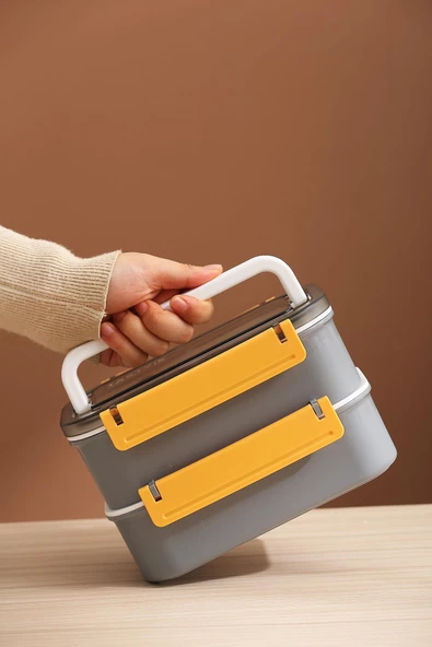 Vagonlife Bento Lunch Box Ofis-Okul İçin Yeni Nesil Sefer Tası Çift Kat 4 bölme Paslanmaz Çelik F494 - 4
