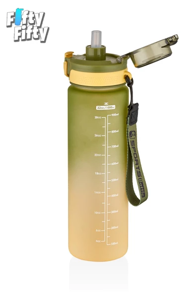 Vagonlife 1 LİTRE Çift Renk Motivasyon Su Matarası Çift Kullanım Pipetli Ve Rahat İçim Sticker Hediyeli - 3