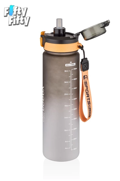 Vagonlife 1 LİTRE Çift Renk Motivasyon Su Matarası Çift Kullanım Pipetli Ve Rahat İçim Sticker Hediyeli - 12