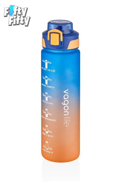 Vagonlife 1 LİTRE Çift Renk Motivasyon Su Matarası Çift Kullanım Pipetli Ve Rahat İçim Sticker Hediyeli - 8