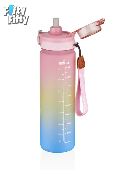 Vagonlife 1 LİTRE Çift Renk Motivasyon Su Matarası Çift Kullanım Pipetli Ve Rahat İçim Sticker Hediyeli - 6