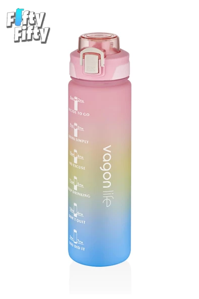Vagonlife 1 LİTRE Çift Renk Motivasyon Su Matarası Çift Kullanım Pipetli Ve Rahat İçim Sticker Hediyeli - 5