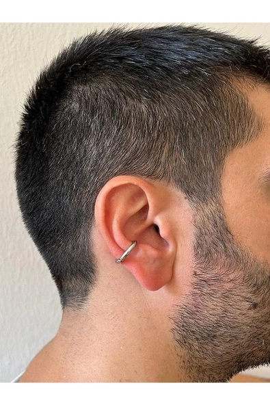 Sıkıştırmalı Deliksiz Fake 316l Paslanmaz Cerrahi Çelik Unisex Küpe Kıkırdak Küpe Ear Cuff (1 ADET) 10 mm Ebat - 5