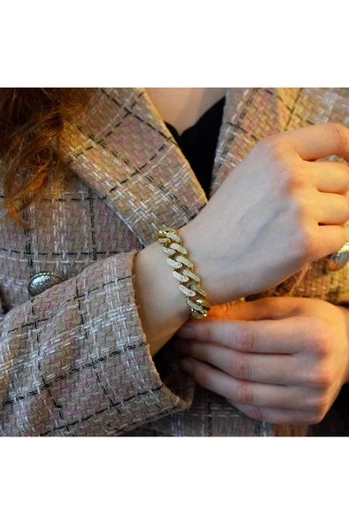 Taşlı Kalın Gurmet Altın Bileklik