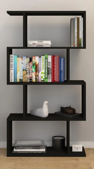 Mirobi 4 Raflı Kitaplık, Dekoratif Raflı Zigzag Kitaplık, Siyah Renk - 3