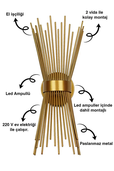 ST00 Dekoratif Kirpi Duvar Aplik Gold E27 Duy - 4
