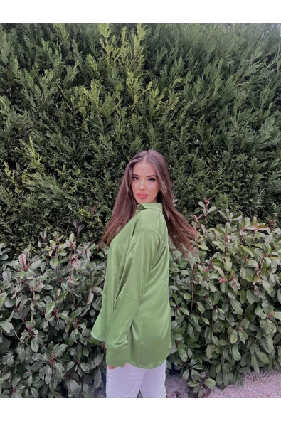 SATEN YEŞİL GÖMLEK - Resim 2