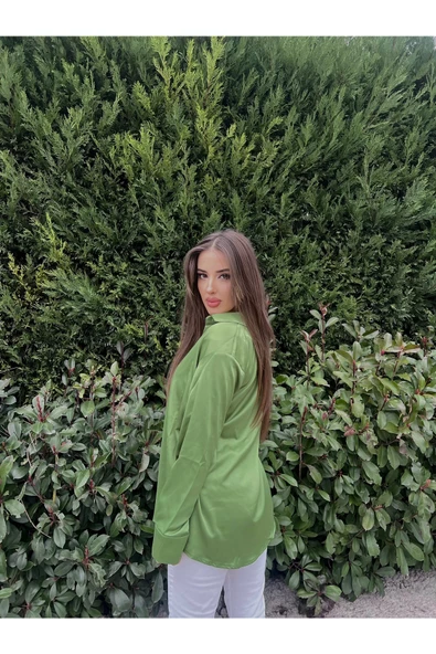 SATEN YEŞİL GÖMLEK - Resim 3