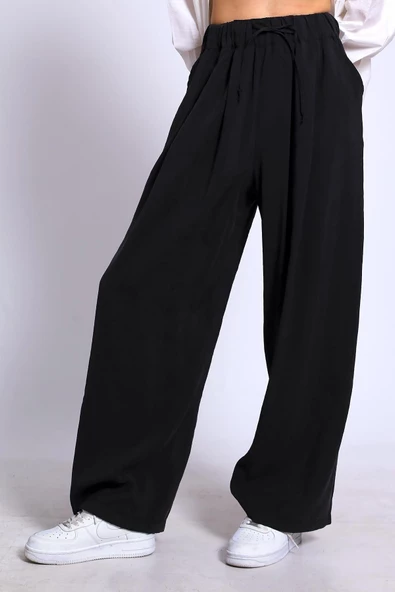 LASTİKLİ SİYAH PANTOLON - 4