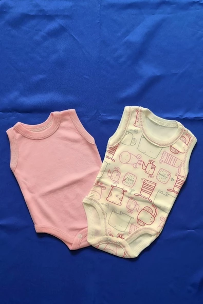 2 li Bebek Desenli Kolsuz %100 Pamuklu Askılı Bebek Badisi Çıtçıtlı Badi - 9