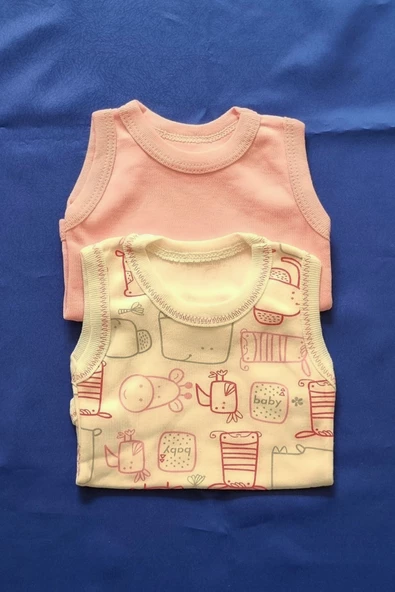 2 li Bebek Desenli Kolsuz %100 Pamuklu Askılı Bebek Badisi Çıtçıtlı Badi - 12