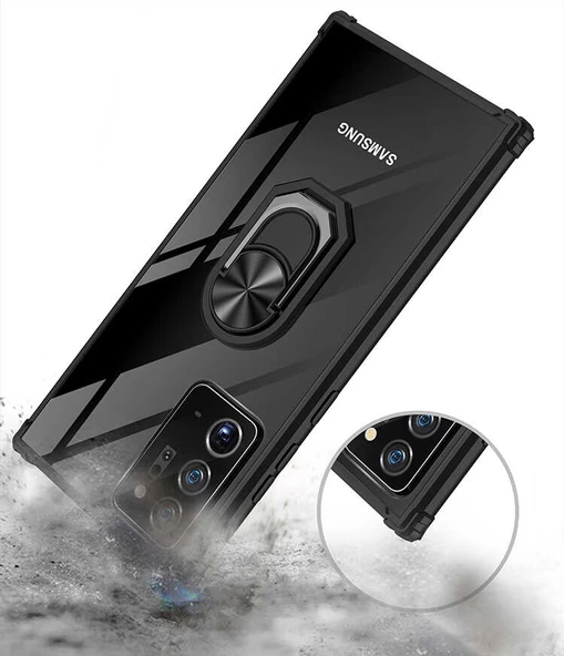 Samsung Galaxy Note 20 Ultra Kılıf Şeffaf Sararmaz Yüzüklü Mola Kapak - 6