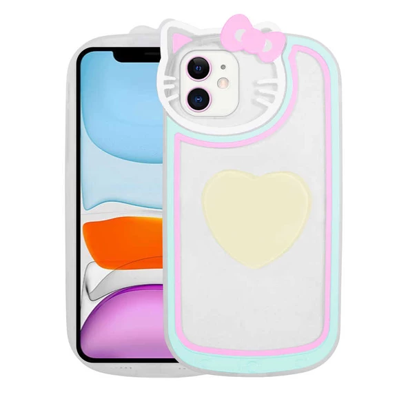 Apple iPhone 12 Kılıf Kedi Figürlü Pop Soketli Kapak - 3