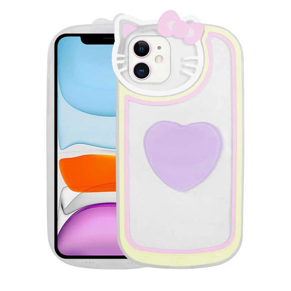 Apple iPhone 12 Kılıf Kedi Figürlü Pop Soketli Kapak - 5