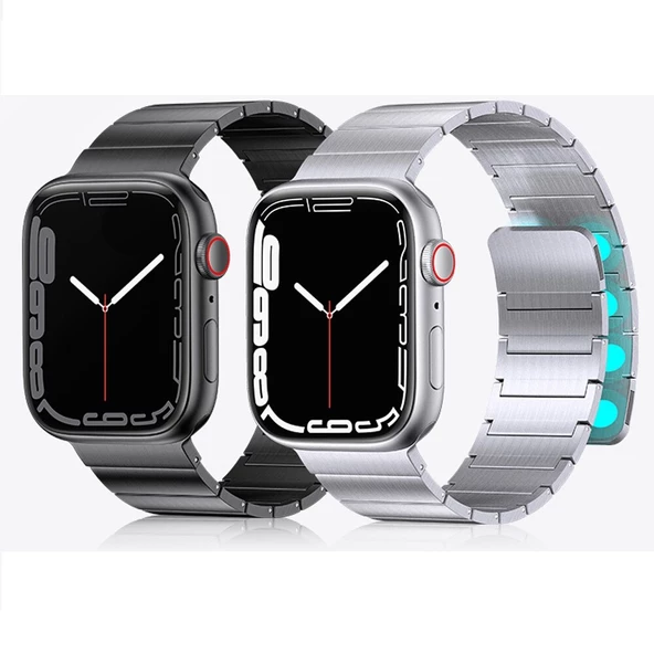 Apple Watch 42/44/45/46/49mm Kordon Mıknatıslı Baklalı Metal Kordon 2/3/4/5/6/se/7/8/9/10/ultra