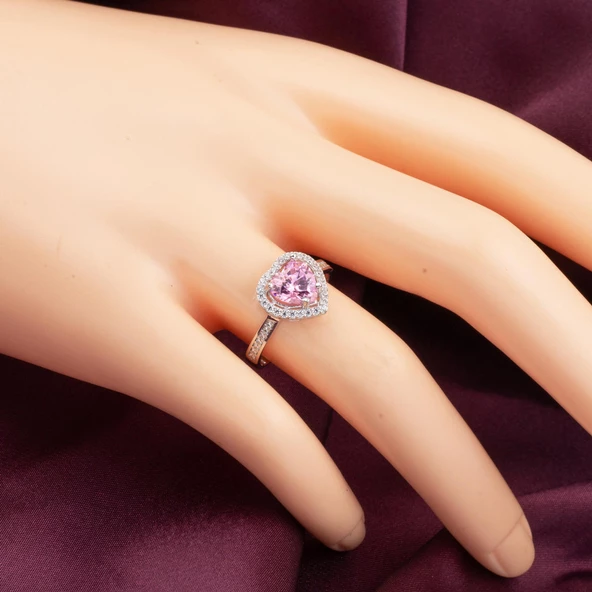 Pembe Kalpli Tektaş Altın Yüzük - Resim 2