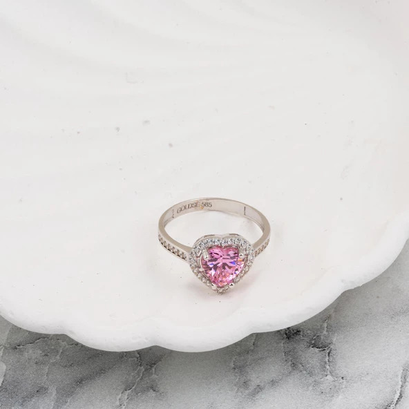 Pembe Kalpli Tektaş Altın Yüzük - Resim 4