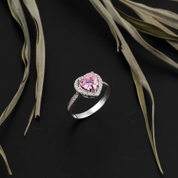 Pembe Kalpli Tektaş Altın Yüzük - Resim 5