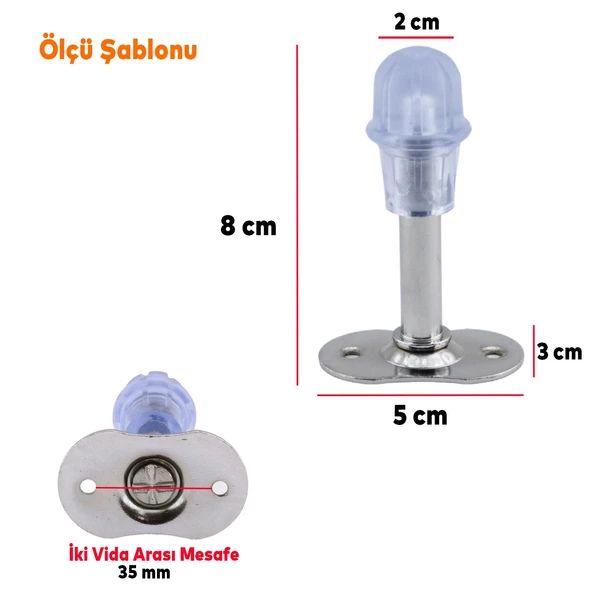 Kapı Stoperi Krom 8 cm Metal 5 Adet Kapı Durdurucu Tutucu Tamponu Stopu Silikonlu - 2