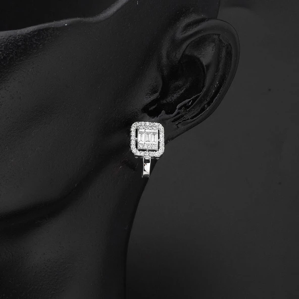 14 Ayar Klasik Beyaz Altın Baget Taşlı Set - Resim 6