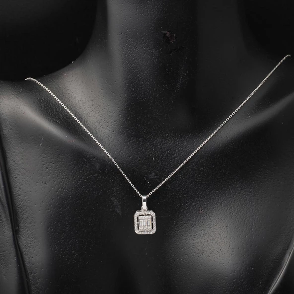 14 Ayar Klasik Beyaz Altın Baget Taşlı Set - Resim 4