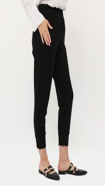 Step Paçası Manşetli Beli Lastikli Pantolon - (38-46) - 71125 - Siyah - 4