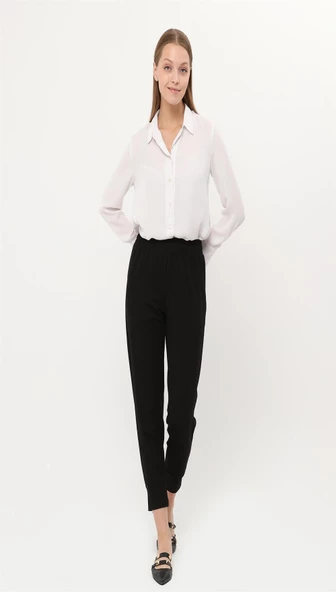 Step Paçası Manşetli Beli Lastikli Pantolon - (38-46) - 71125 - Siyah - 2