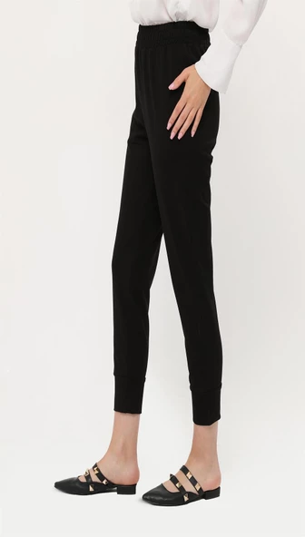 Step Paçası Manşetli Beli Lastikli Pantolon - (38-46) - 71125 - Siyah - 3