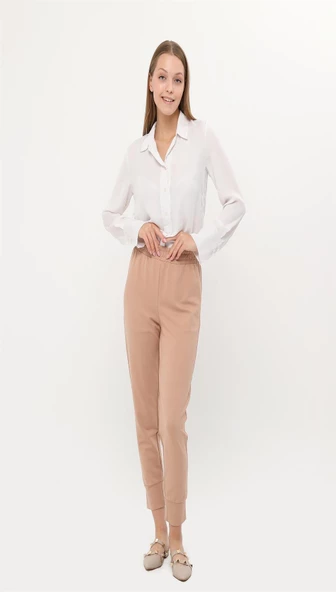 Step Paçası Manşetli Beli Lastikli Pantolon - 71125.026 - Bej