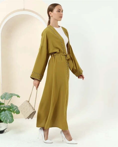 Taş Detaylı Kimono - 70039.108 - Yağ Yeşili - 5