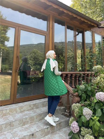 Despina Kapitone Fermuarlı Çıtçıtlı Kolsuz Yelek - 71150.111 - Benetton Yeşil - 6