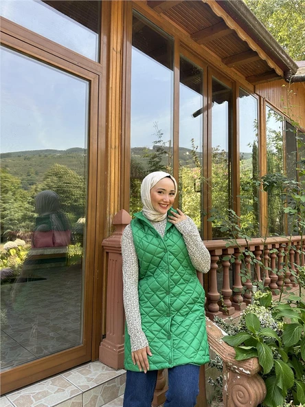 Despina Kapitone Fermuarlı Çıtçıtlı Kolsuz Yelek - 71150.111 - Benetton Yeşil - 8