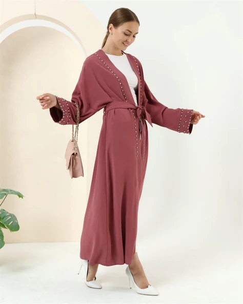 Taş Detaylı Kimono - 70039.101 - Gül Kurusu - 5