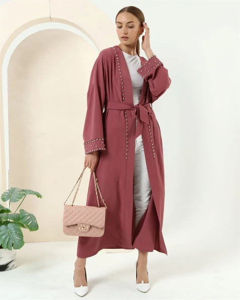 Taş Detaylı Kimono - 70039.101 - Gül Kurusu - 4