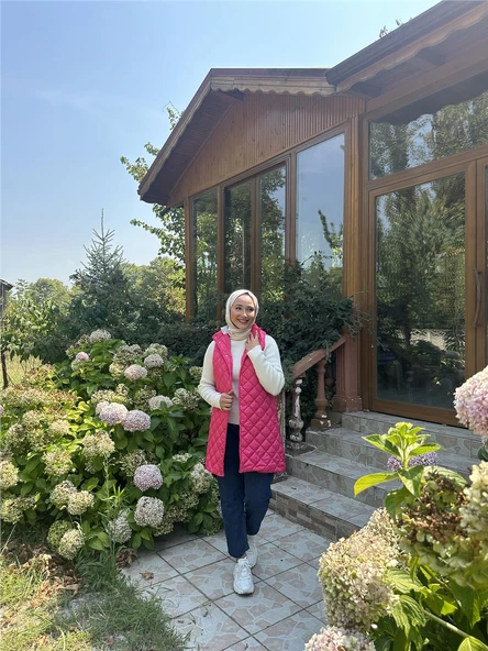 Despina Kapitone Fermuarlı Çıtçıtlı Kolsuz Yelek - 71150.025 - Fuşya - 7