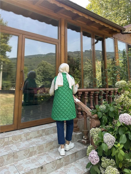 Despina Kapitone Fermuarlı Çıtçıtlı Kolsuz Yelek - 71150.111 - Benetton Yeşil - 2