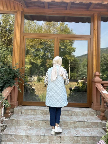 Despina Kapitone Fermuarlı Çıtçıtlı Kolsuz Yelek - 71150.112 - Buz Mavisi - 4