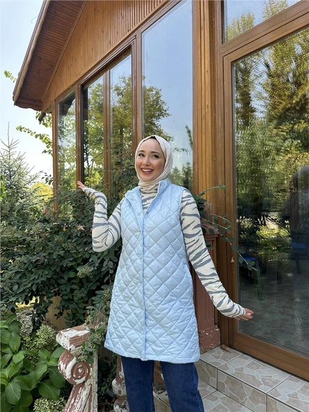 Despina Kapitone Fermuarlı Çıtçıtlı Kolsuz Yelek - 71150.112 - Buz Mavisi - 3
