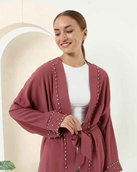 Taş Detaylı Kimono - 70039.101 - Gül Kurusu - 3
