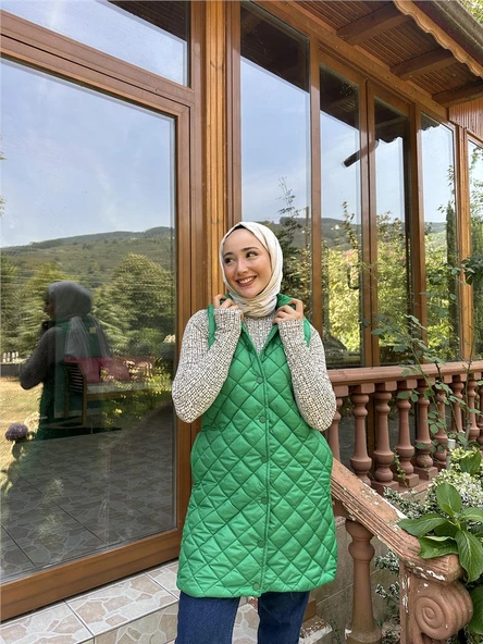 Despina Kapitone Fermuarlı Çıtçıtlı Kolsuz Yelek - 71150.111 - Benetton Yeşil - 9